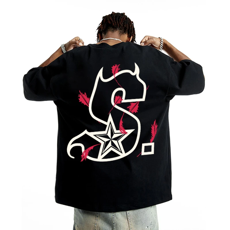 STA夏季恶魔S星短袖T恤男国潮嘻哈重磅潮牌美式ins纯棉半袖女