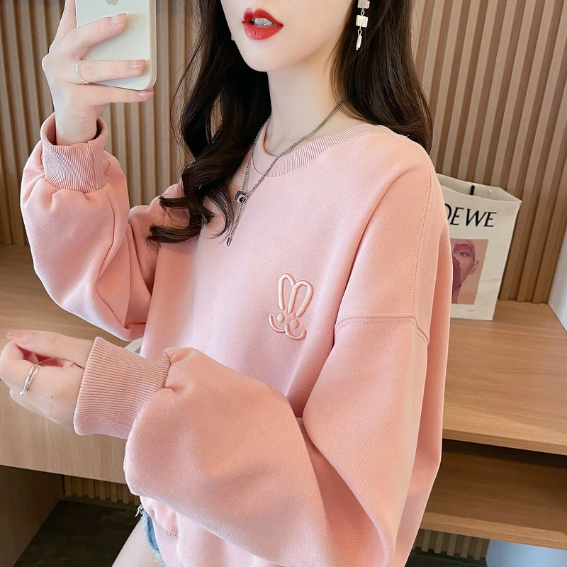 早秋卫衣圆领女春秋2025新款韩版宽松薄款设计感小众百搭学生上衣