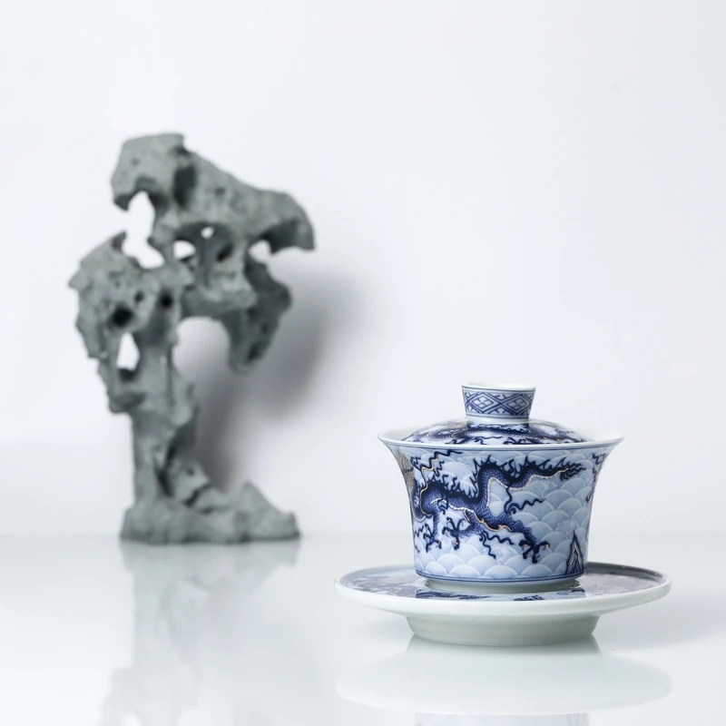 大观金银青花龙纹三才盖碗直径12.7高9.5CM 51240701-7