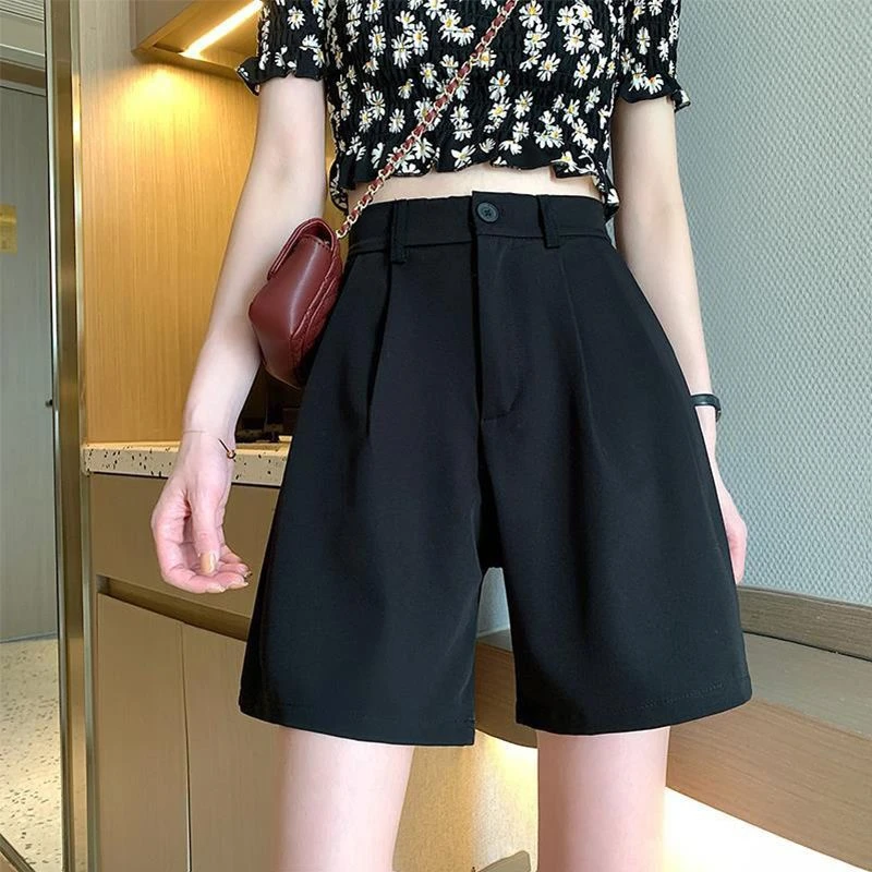 西装短裤女2024夏季新款薄高腰显瘦百搭宽松直筒休闲阔腿垂感裤子