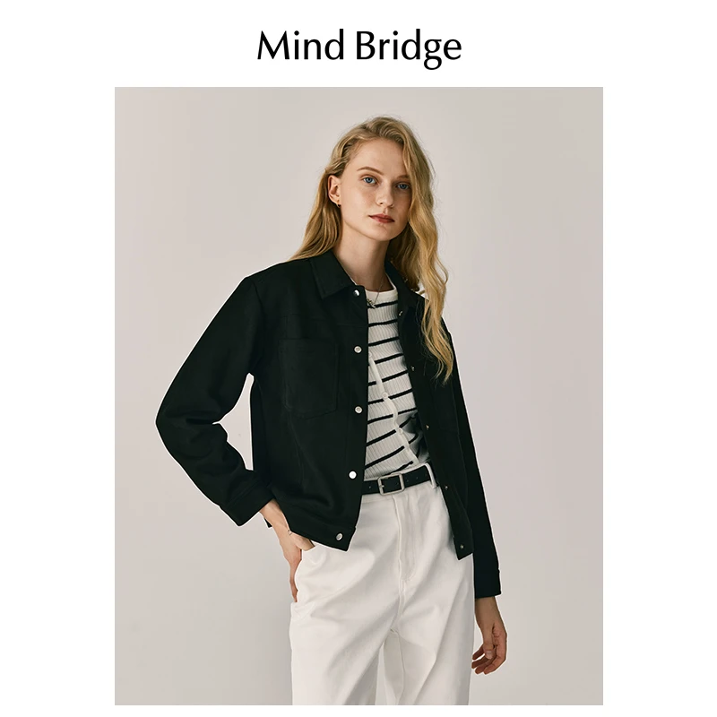 MindBridge简约百搭翻领夹克早秋新款首发设计感外套女士黑色上衣