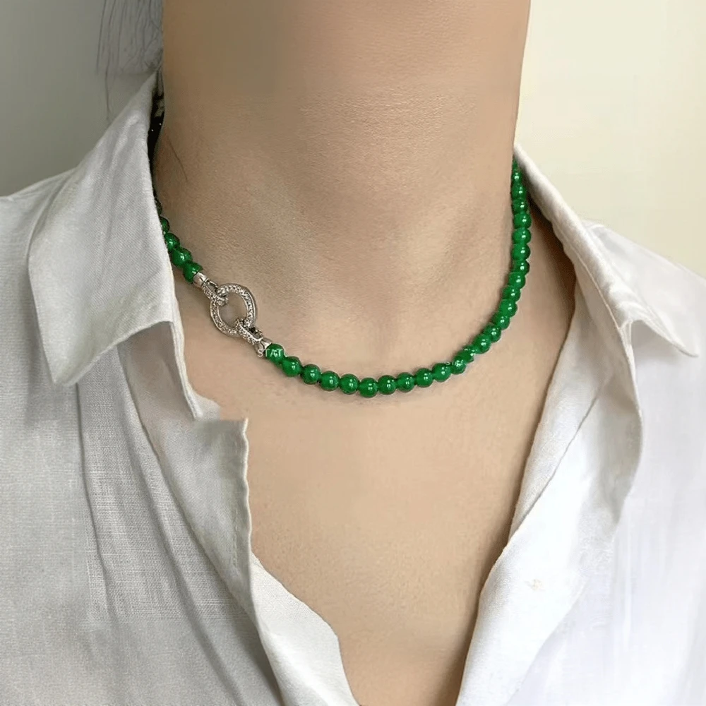 新中式锆石圈万能扣古风天然绿玛瑙项链手链锁骨链轻奢高级感奢