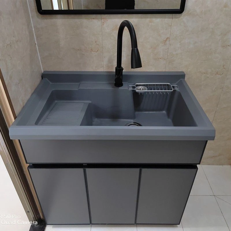 阳台太空铝洗衣池带搓衣板石英石洗衣柜洗衣机浴室柜洗手盆柜组合