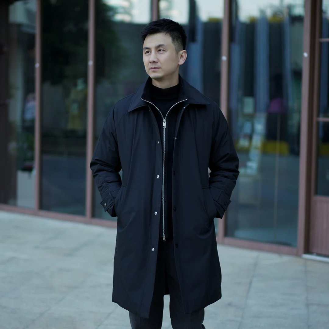 41冬季设计感男士时尚双领中长款翻领假两件保暖风衣羽绒服 8268