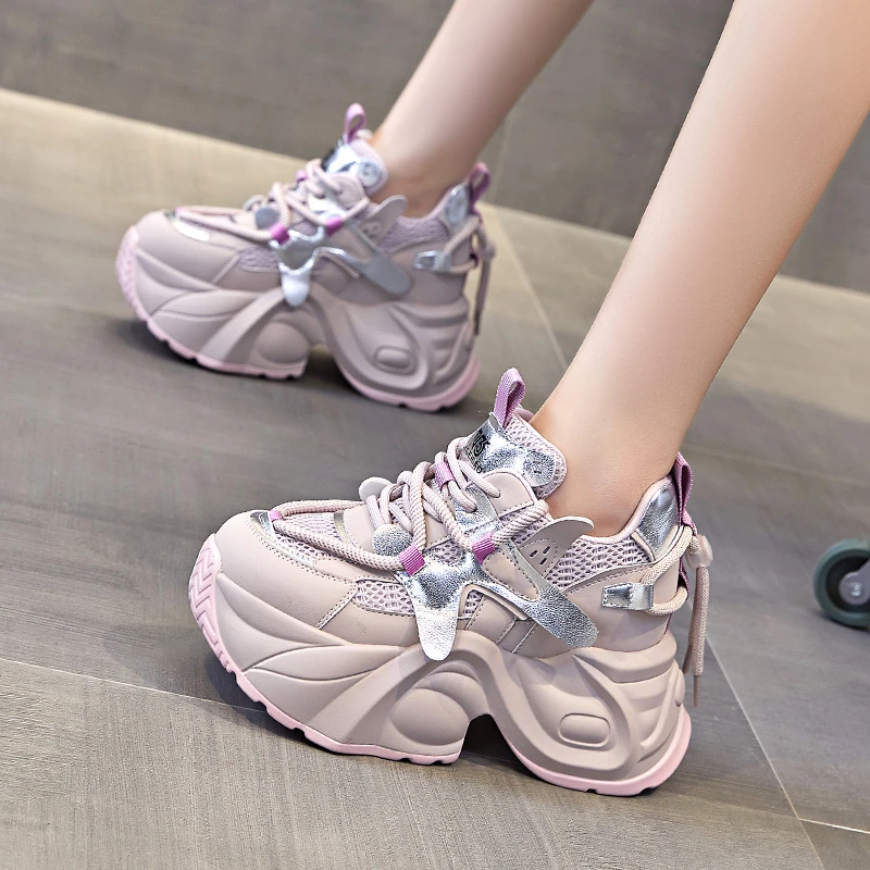 增高9cm老爹鞋女百搭2025春新款网面鞋厚底隐形内增高女