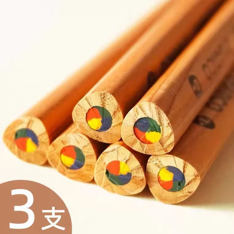 小红书同款彩色彩芯创意粗杆原木彩虹铅笔一笔多色前边手账绘画笔