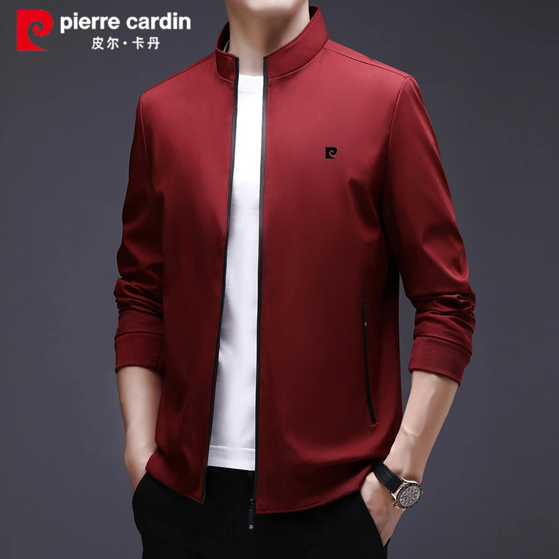 皮尔卡丹春秋品牌男装休闲外套中年立领纯色夹克上衣百搭舒适简约