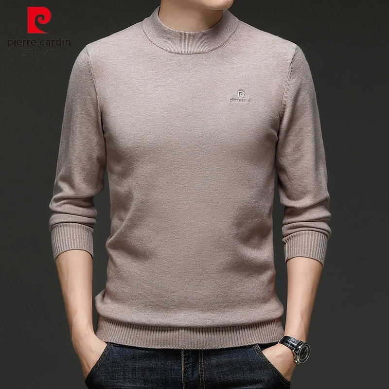 皮尔卡丹休闲高档时尚圆领男士秋冬季毛衣轻柔舒适半高领针织衫
