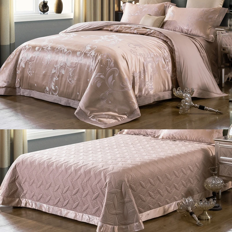 水星甄选轻奢欧式奢华贡缎提花四件套纯棉加厚床单绗缝夹棉床盖结