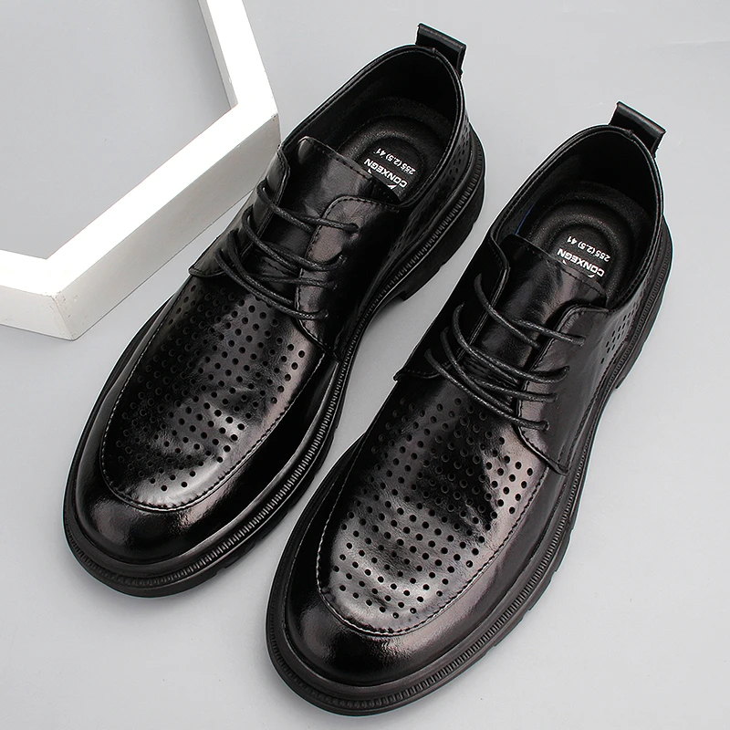 2024夏季新款休闲男皮鞋鞋子男士凉鞋透气软底软面镂空百搭男鞋