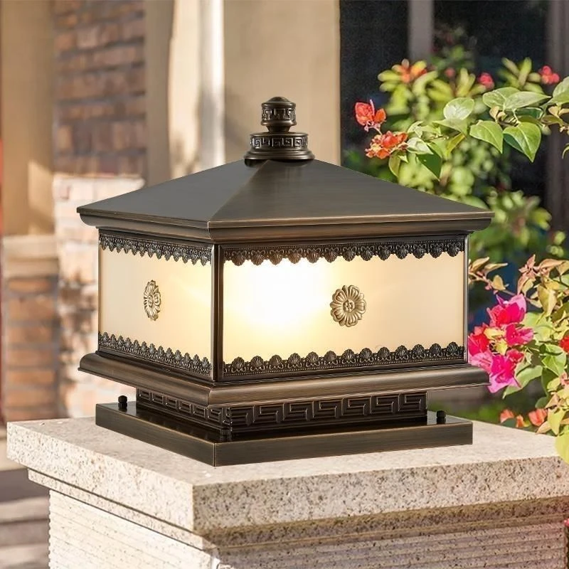 新款太阳能全铜柱头灯别墅户外防雨庭院家用柱子门灯全铜围墙灯