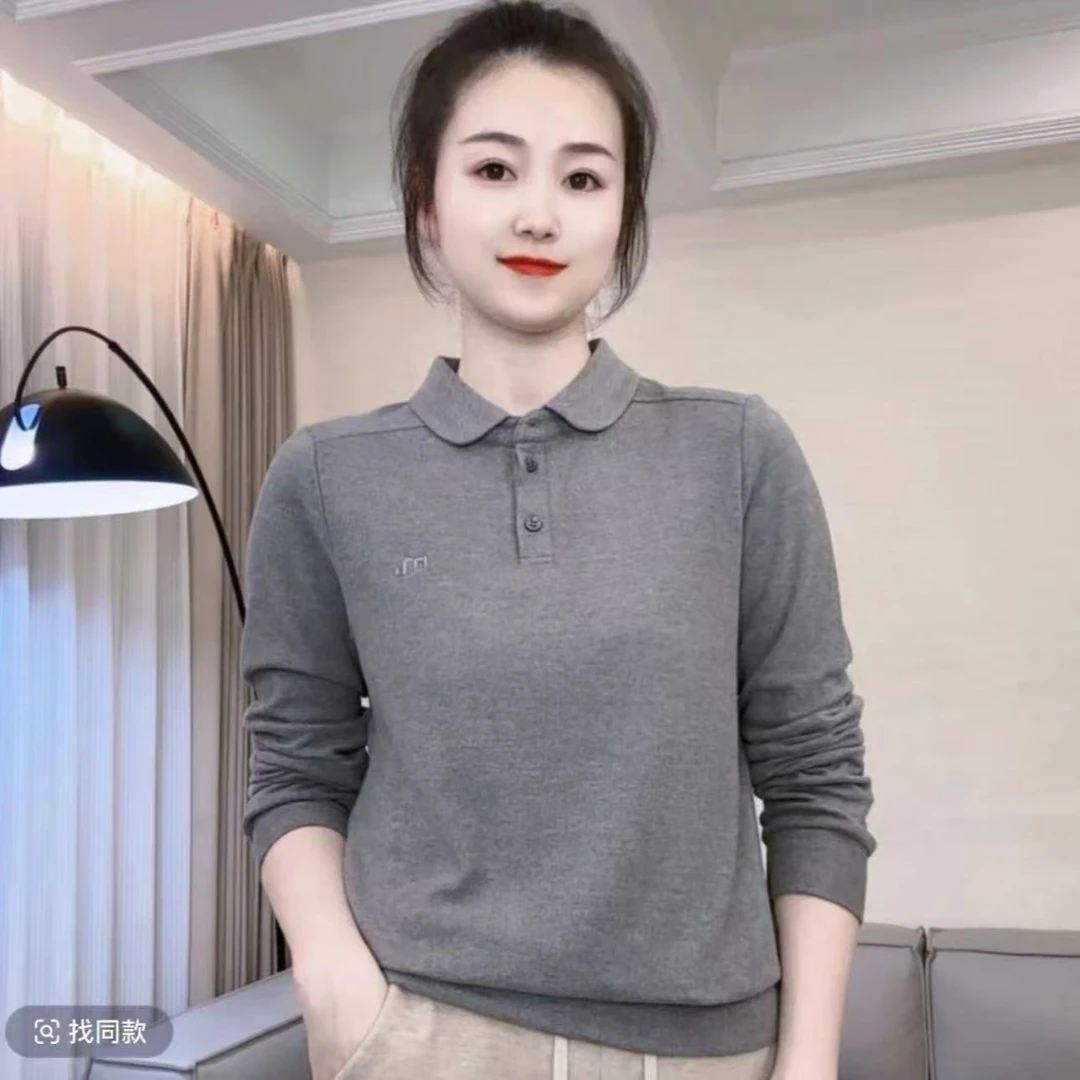 2024秋冬新款长袖衫网红针织时尚休闲百搭POLO打底衫女翻领上衣.