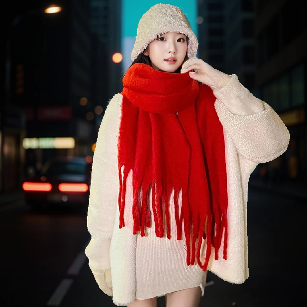 超大加厚纯色围巾秋冬百搭仿羊绒围巾女保暖围脖