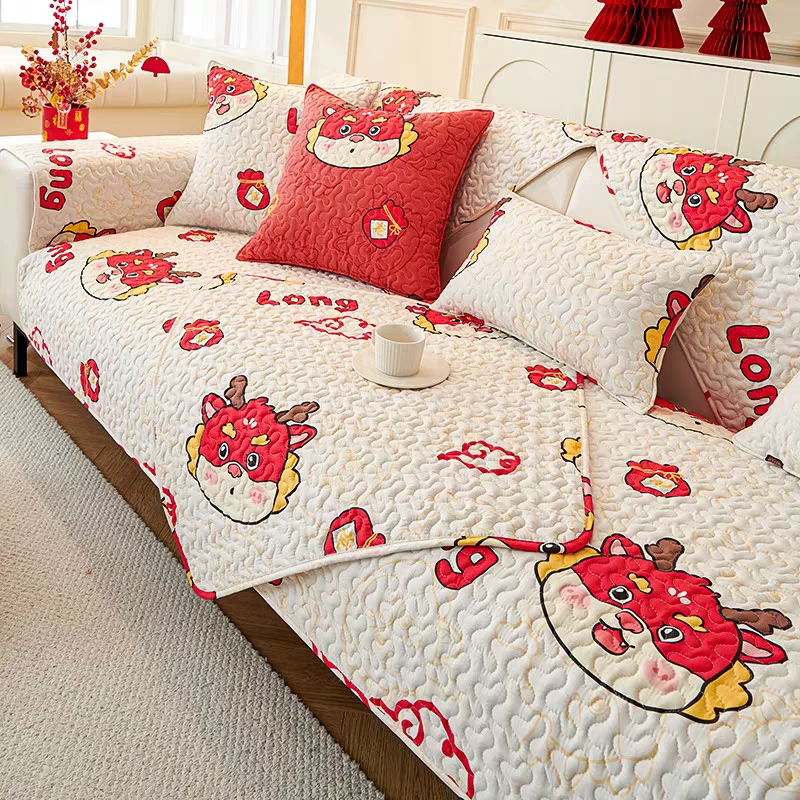 高品质纯棉吉祥龙款沙发垫姨妈垫尺寸约110*240拍一发1张