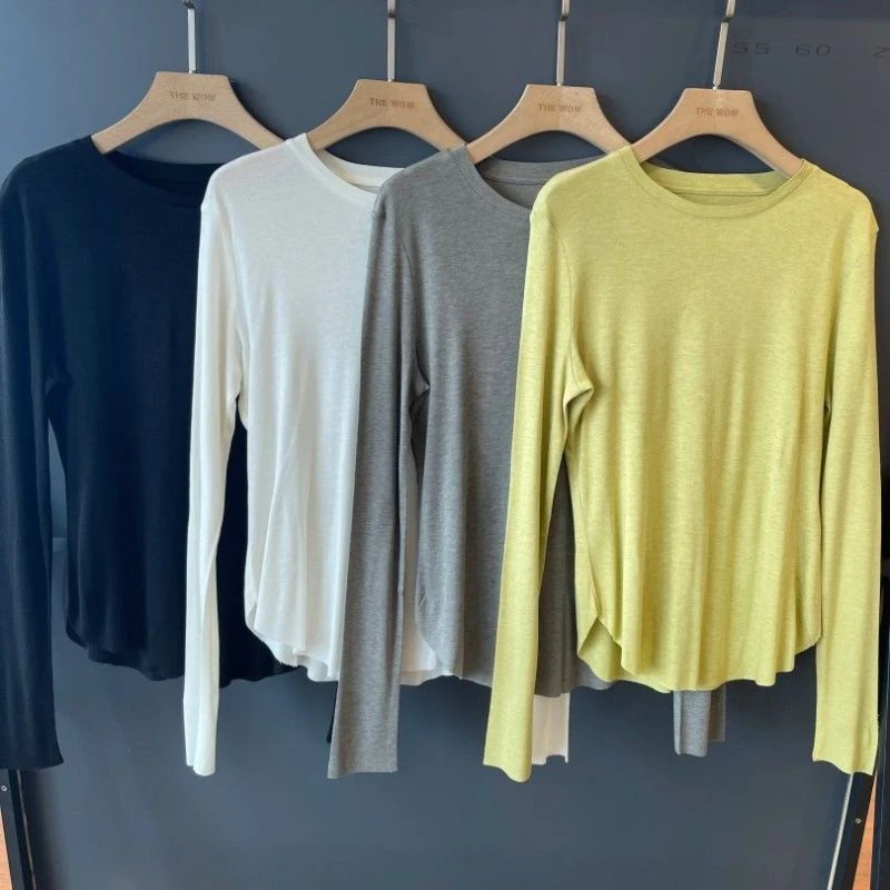 纯欲风超软糯百搭莫兰迪色微宽松薄款圆领长袖T恤打底衫2025秋季