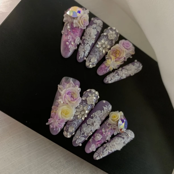 仙女甲系列 纯手工定制款雕花穿戴甲10片