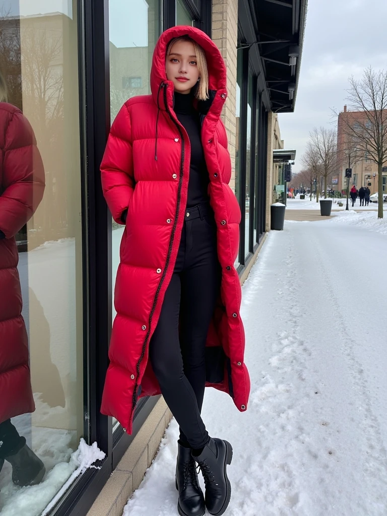 【老郭专属】冬季加厚保暖简约时尚连帽宽松中长款羽绒服外套