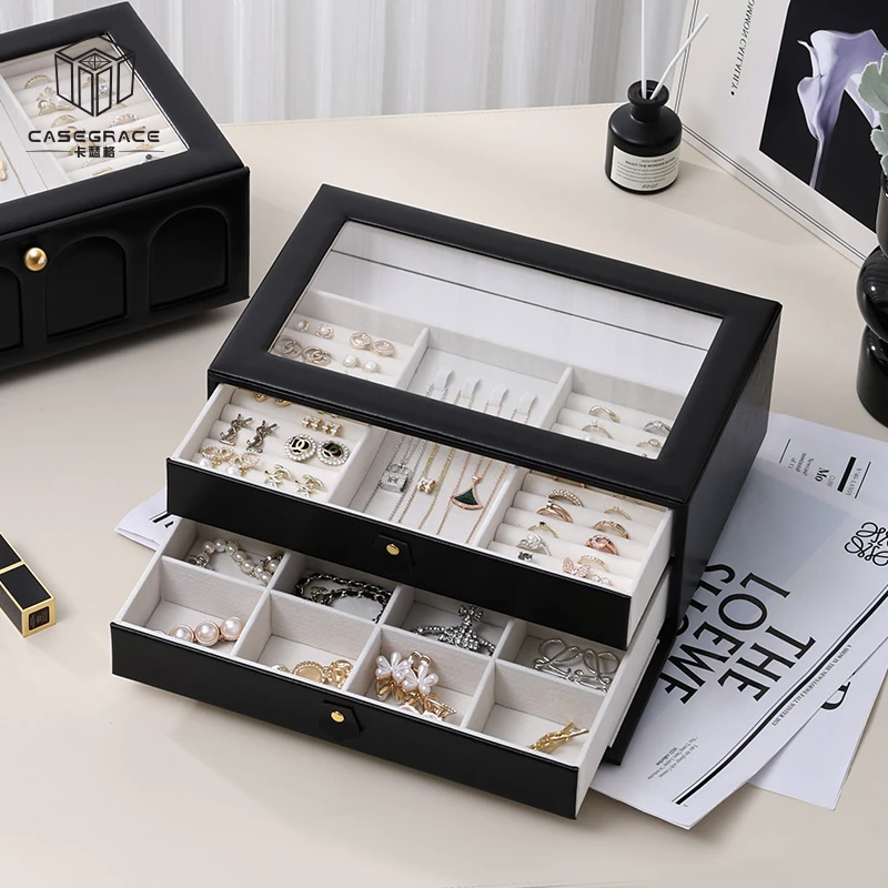 首饰盒/箱 欧式简约家用拱形大容量双层首饰盒精致饰品盒