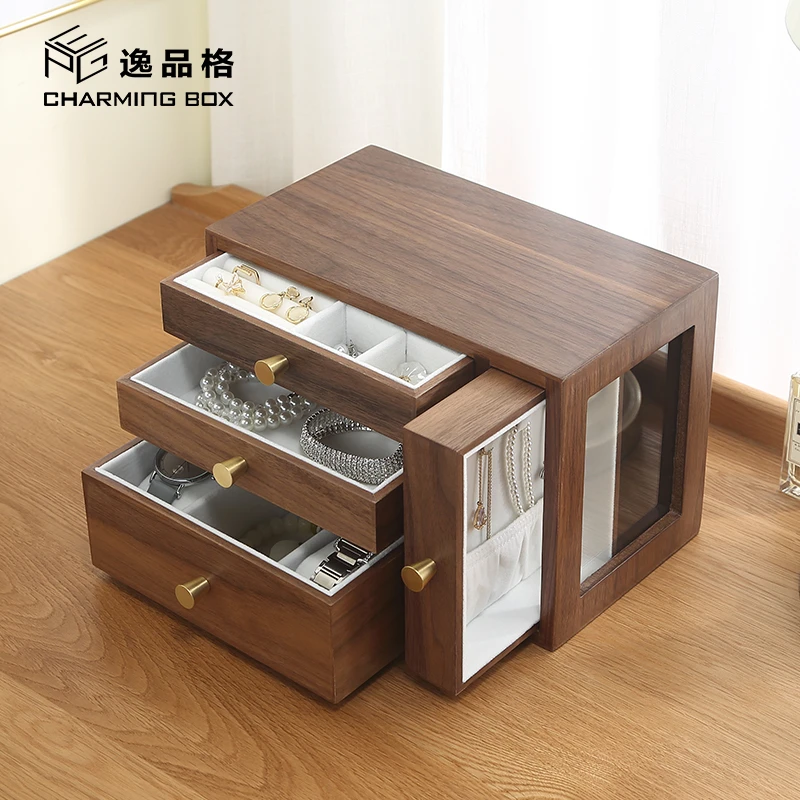 首饰盒/箱 【精选】2024新款木质便携首饰盒防尘精致高档四抽抽屉式