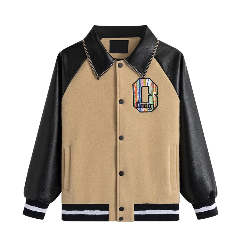 2024新款秋冬美式潮牌苦瓜纹呢子外套时尚拼接休闲呢大衣1907