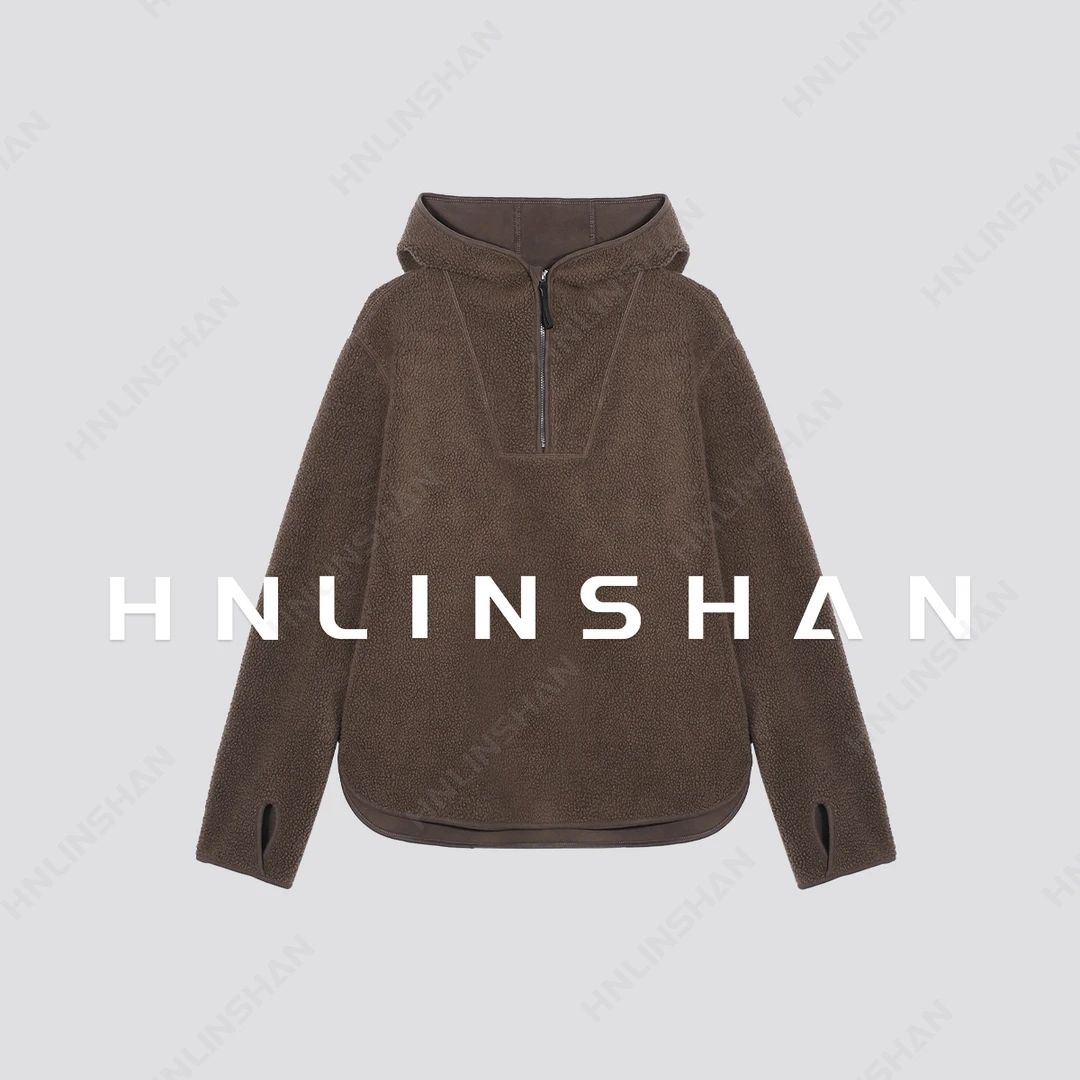 HNLINSHAN【融雪】秋冬新款时尚百搭摇粒绒纯色连帽上衣女23414102