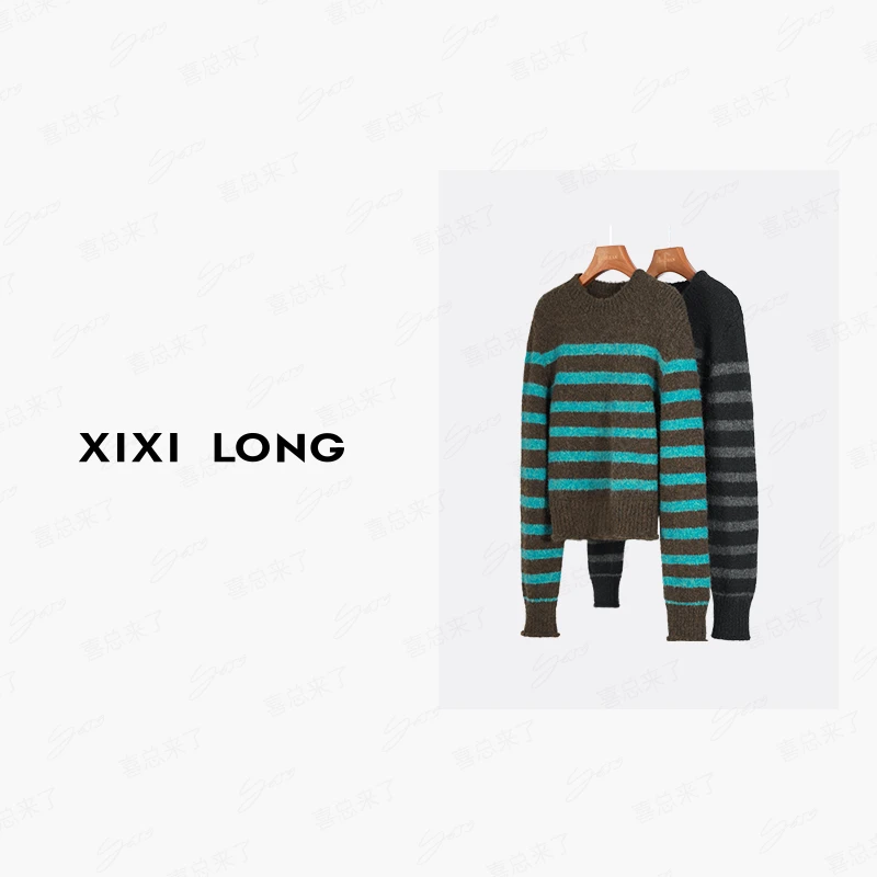 LS【潮汐】秋冬时尚条纹拼接花式百搭厚款套头衫女23419201