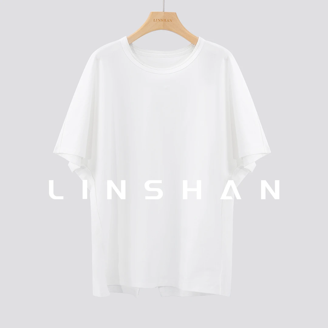 HNLINSHAN【一顾倾城】宽纯棉百搭简约夏T恤上衣23218303