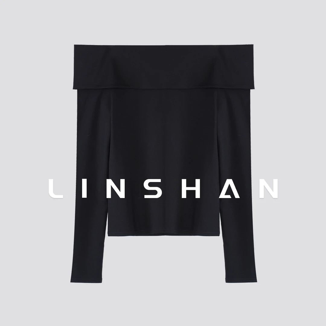 LINSHAN 【女主角】气质高级时尚百搭修身一字肩长袖T恤女23318202