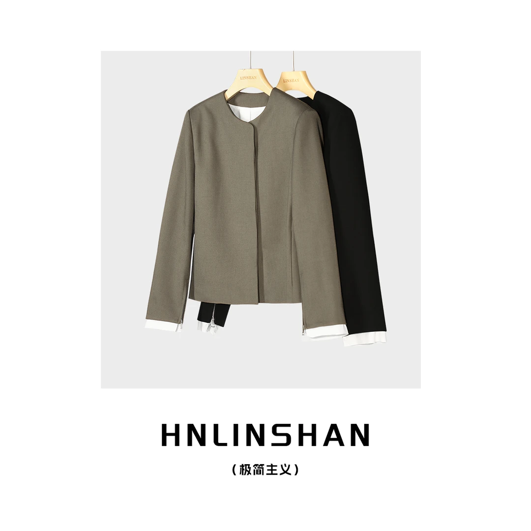 【直】HNLINSHAN【极简主义】row风极简拼接西装外套宽松版23215608