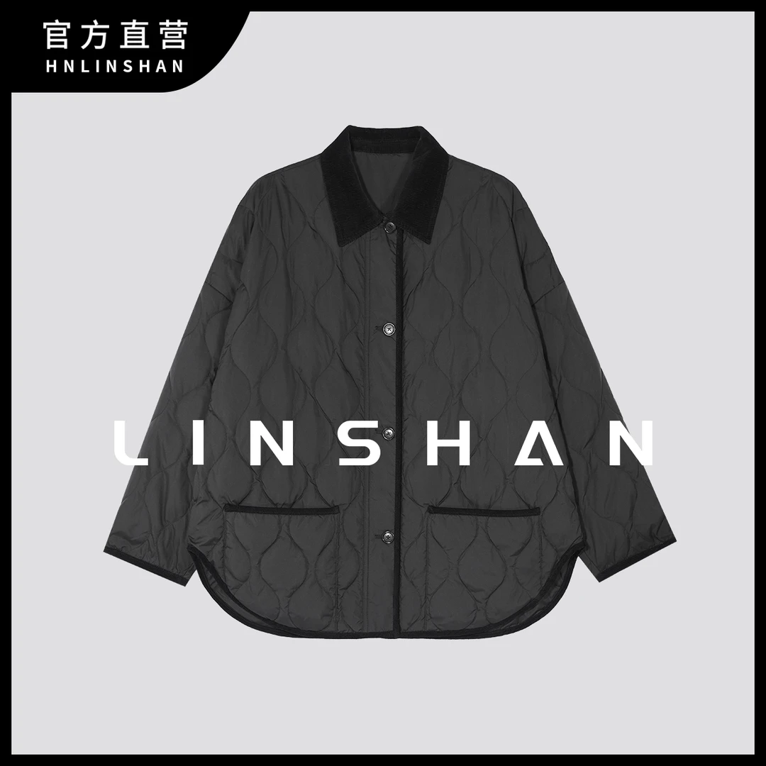 【清】HNLINSHAN【福禄】宽松小众灯芯方领绗缝三防羽绒服23312201