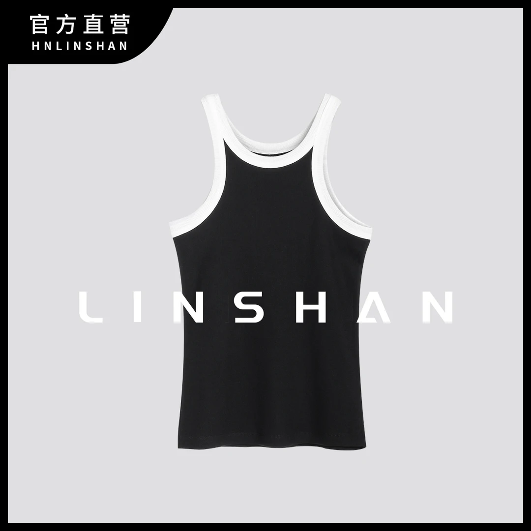 【直】HNLINSHAN 复古打底撞色修身工字背心吊带无袖上衣女23218406
