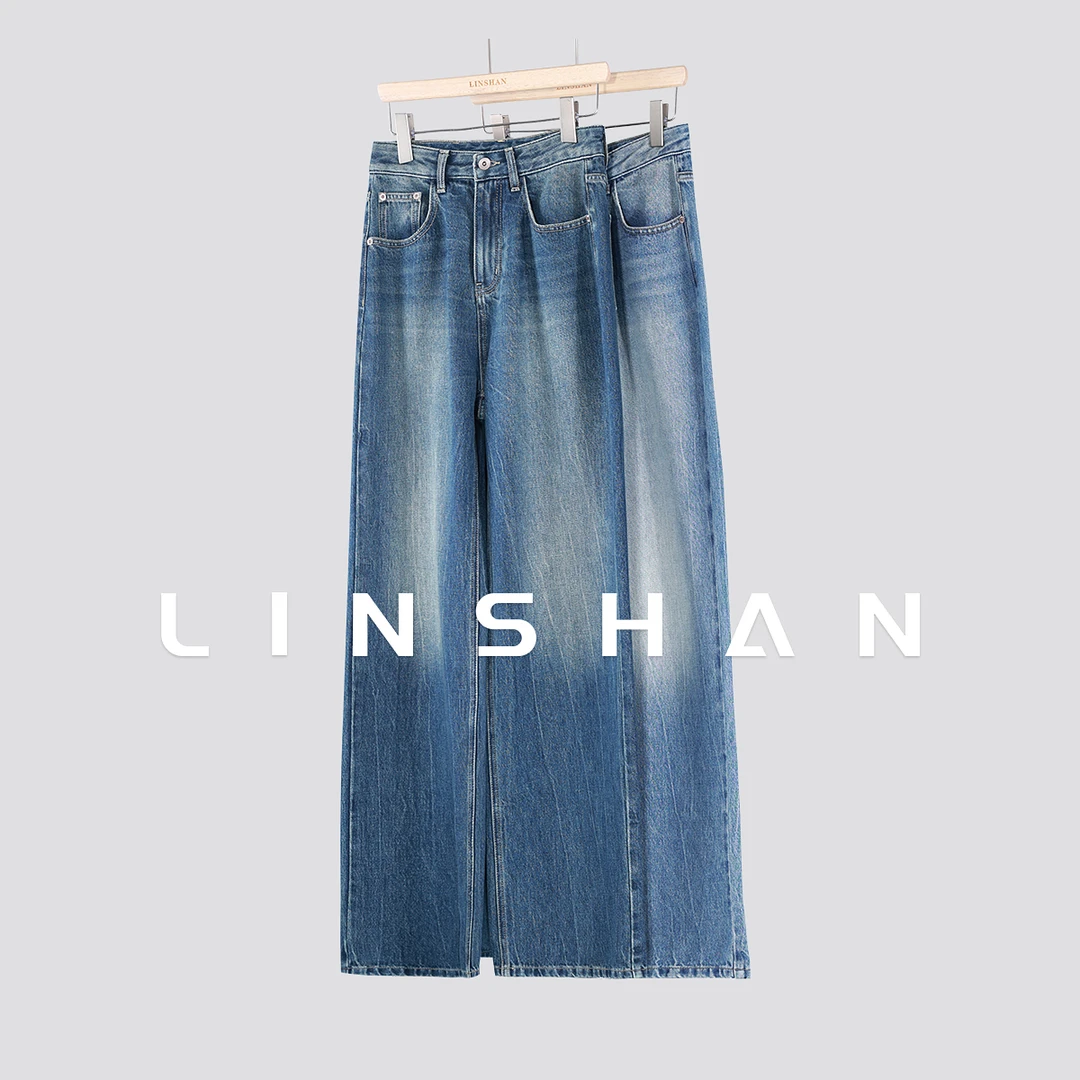 【雪珂专享】LS【冰裂纹】雅痞高腰休闲显瘦直筒阔腿牛仔裤女23322403