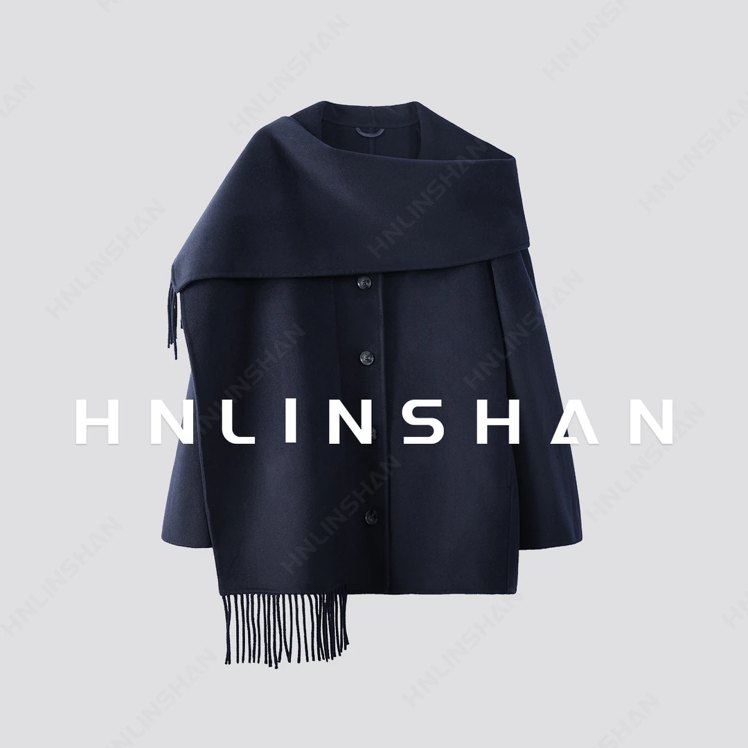 LS【首尔街头】23秋冬新款简约时尚设计流苏廓形宽松呢大衣23415908