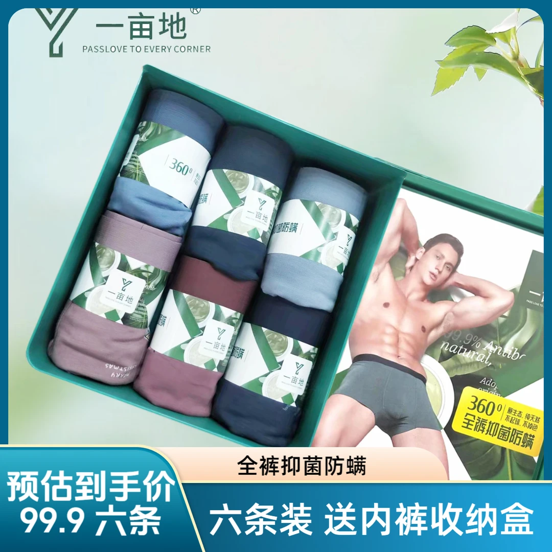 一亩地品牌360【六条装】收纳盒男士高端内裤莫代尔男款舒适平角