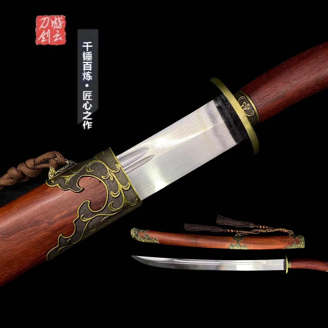 【唐草清刀】龙泉市一体龙骨锻造红花梨木鞘雁翎刀宝剑冷兵器未开刃