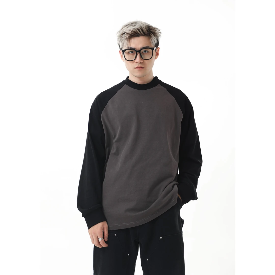 ZozoForest【3023】320g圆领基础插肩袖拼接撞色t桖上衣春季23ss