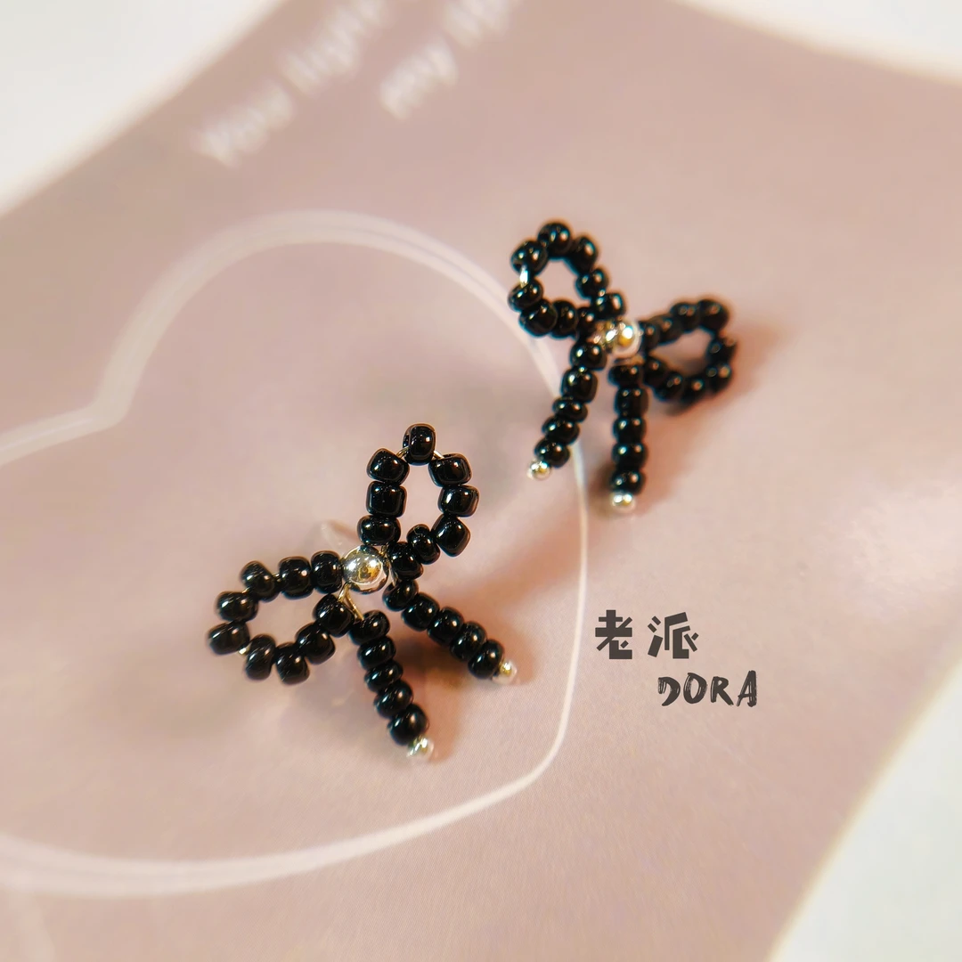 铜合金树脂耳饰 【151】老派菌s925银珠子蝴蝶结手工可爱少女