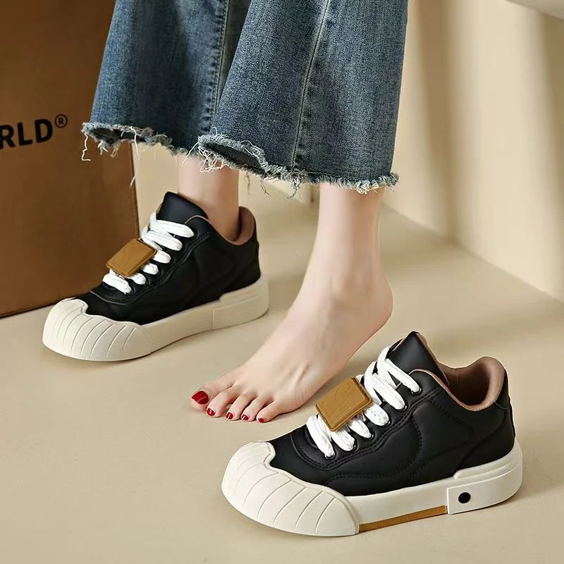 春秋时尚小白鞋女2024新款女饼干鞋潮流ins百搭小个子系带休闲鞋