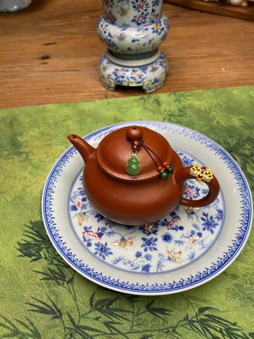 茶壶饰品《碧玉葫芦》茶具装饰精致纯手工编制小提溜