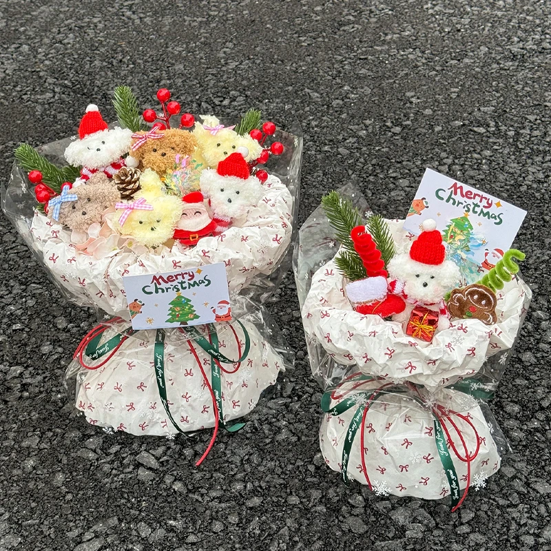 成品手工编织扭扭棒小狗花束圣诞节仿真花送女朋友闺蜜平安夜礼物