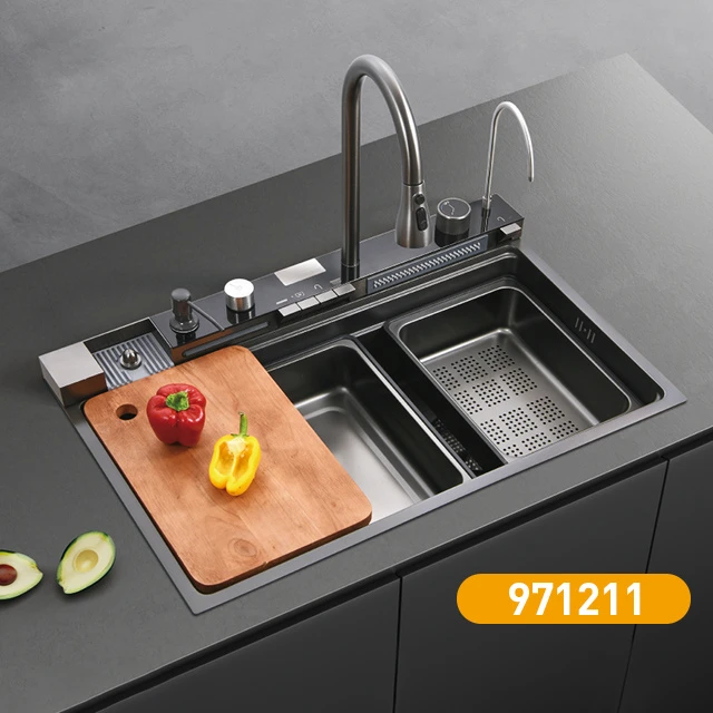 JOYLINK/左邻释迦 304不锈钢多功能智能数显 飞雨水槽 小米粒雅黑