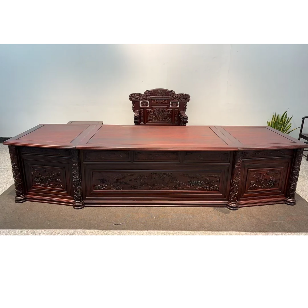 实木新古典豪华轻奢办公桌复古雕花大气椅子家用办公室别墅整套