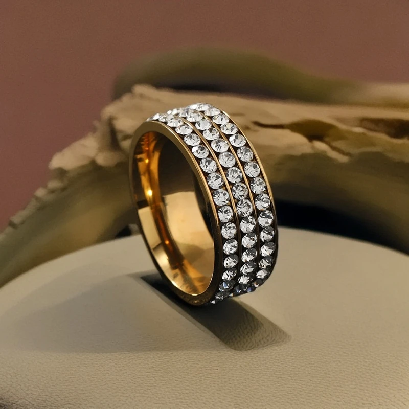 super vein 钛钢合成锆石戒指 欧美镶钻钛钢男士戒指小众时尚指环