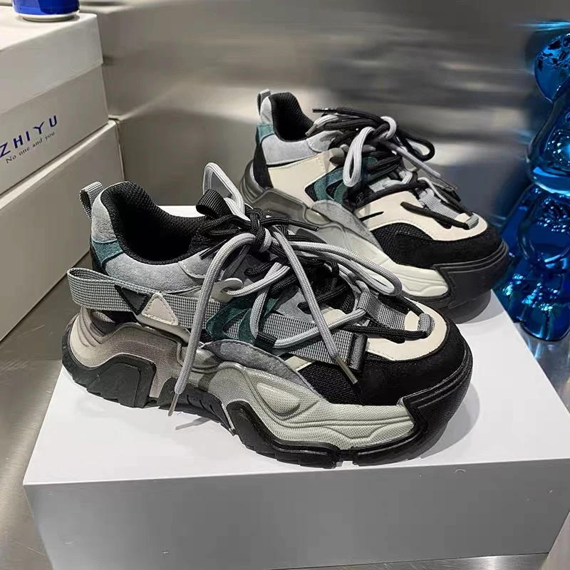 ins休闲老爹鞋男夏2023春秋季新款欧美炸街厚底增高真皮运动鞋潮