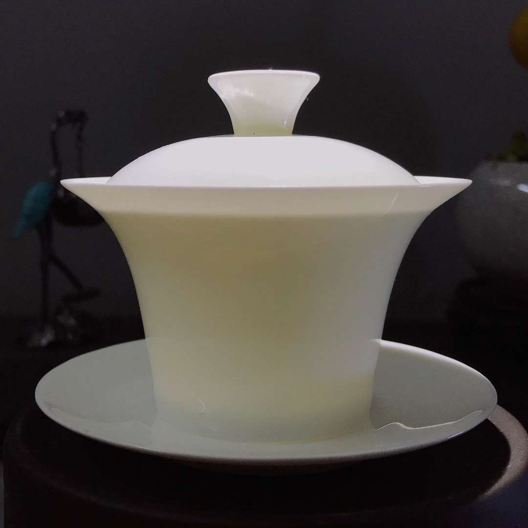 聚朋友骨瓷马蹄盖碗茶具高档简约纯白茶道泡茶手工家用带盖茶盖碗