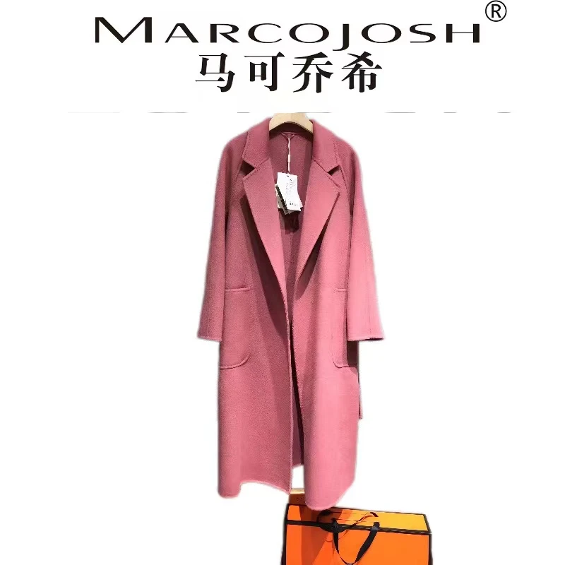 MARCOJOSH/马可乔希水波纹长款羊.毛大衣百搭轻奢显瘦19507韩版