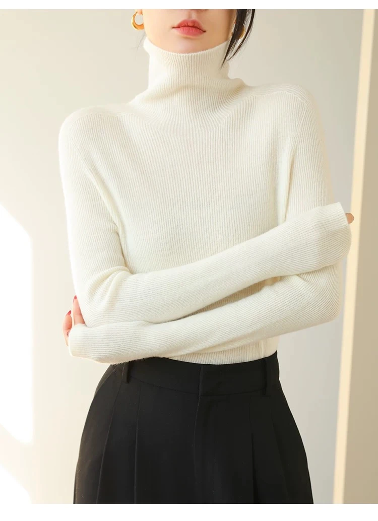 MOCHENALOM无缝坑条羊.毛衣修身纯色秋冬订制级一体高领百搭2406