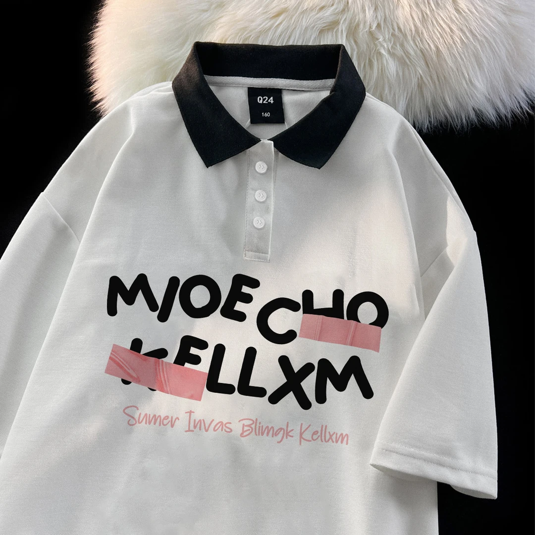 2024夏季纯棉短袖t恤女童韩系POLO衫中大童高级感翻领上衣#V3752