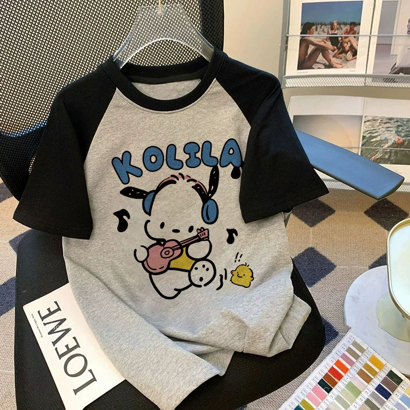 男女童短袖T恤夏装2024新款休闲宽松拼色插肩纯棉中大童上衣#V114