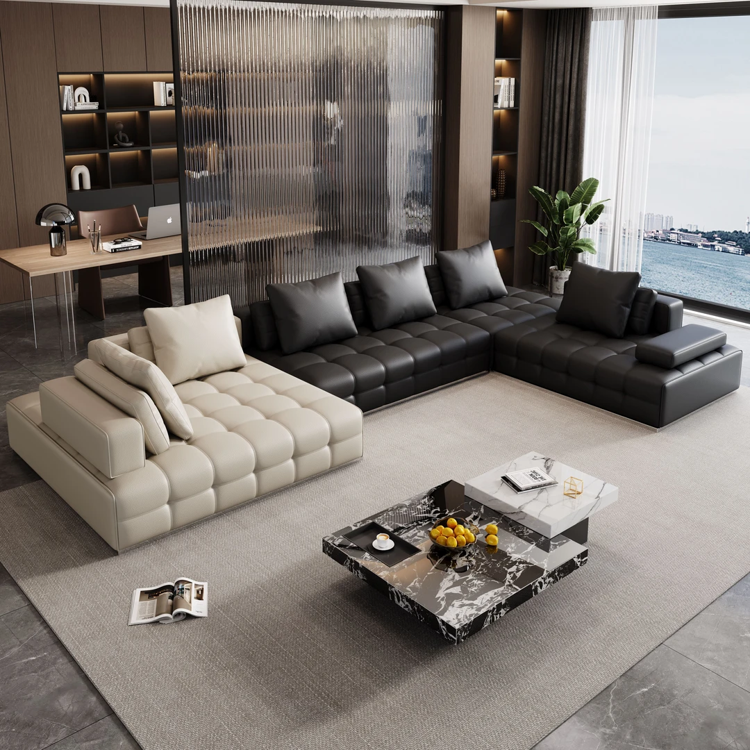 【若熙】意式极简劳伦斯真皮沙发客厅直排沙发设计师大户型皮艺沙发